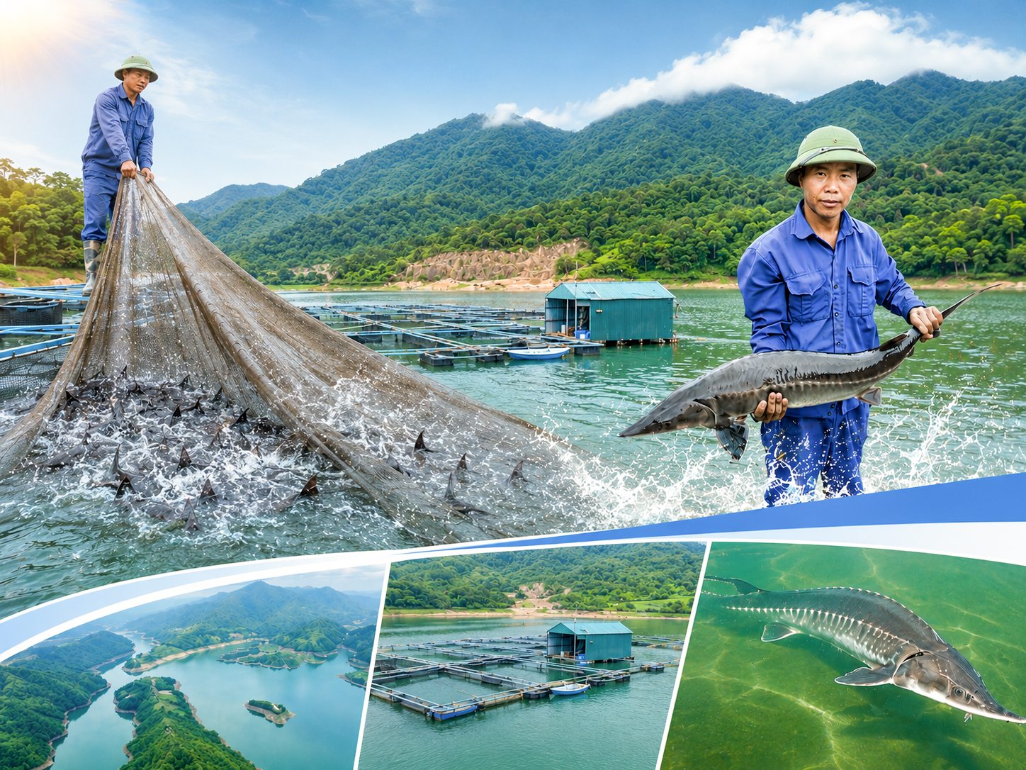 Nuôi cá tầm trên lòng hồ Đại tướng